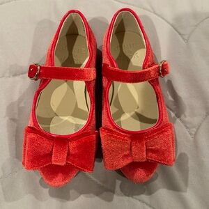 Janie and Jack Holiday 1 Red Velvet Bow Ballet Flat Shoes